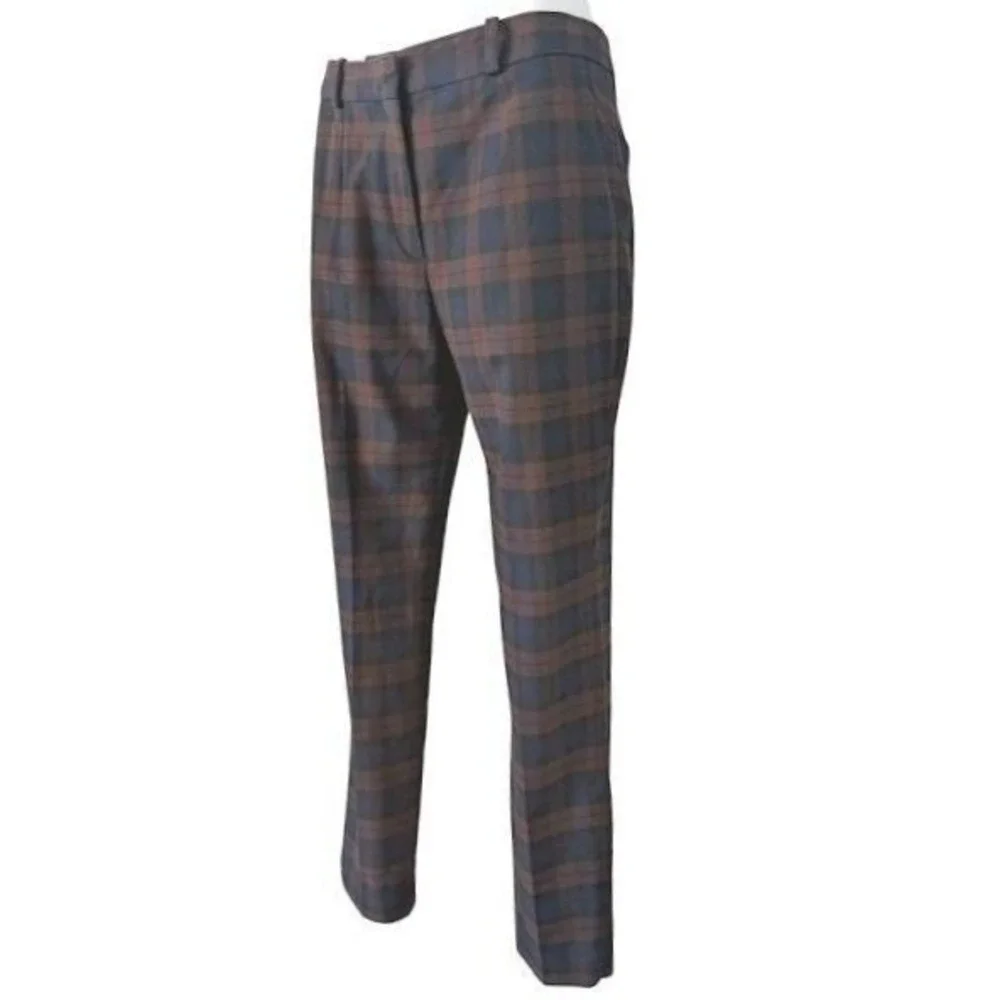 JIGSAW Womens Plaid Trousers Navy Brown Slim‎ Fit Career Pants Size US 8
